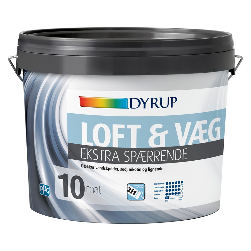 DYRUP Loft og Vægmaling Ekstra Spærrende Glans 10 Mat Hvid 4,5 Liter